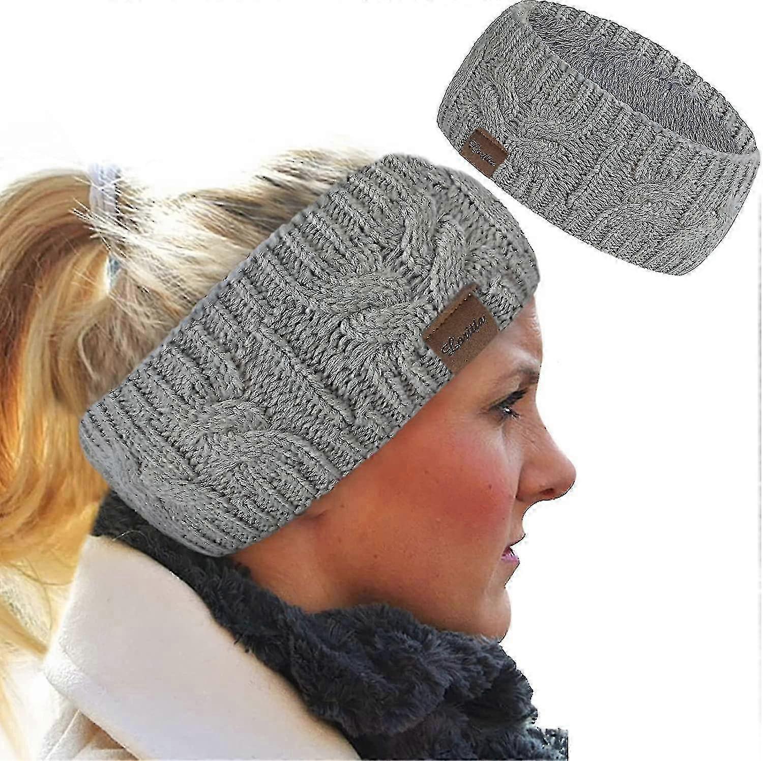 סרטי חורף לנשים צמר, מחממי אוזניים לנשים סרט ראש סרוג פליז עבה מרופד, חורף חם אוזניים