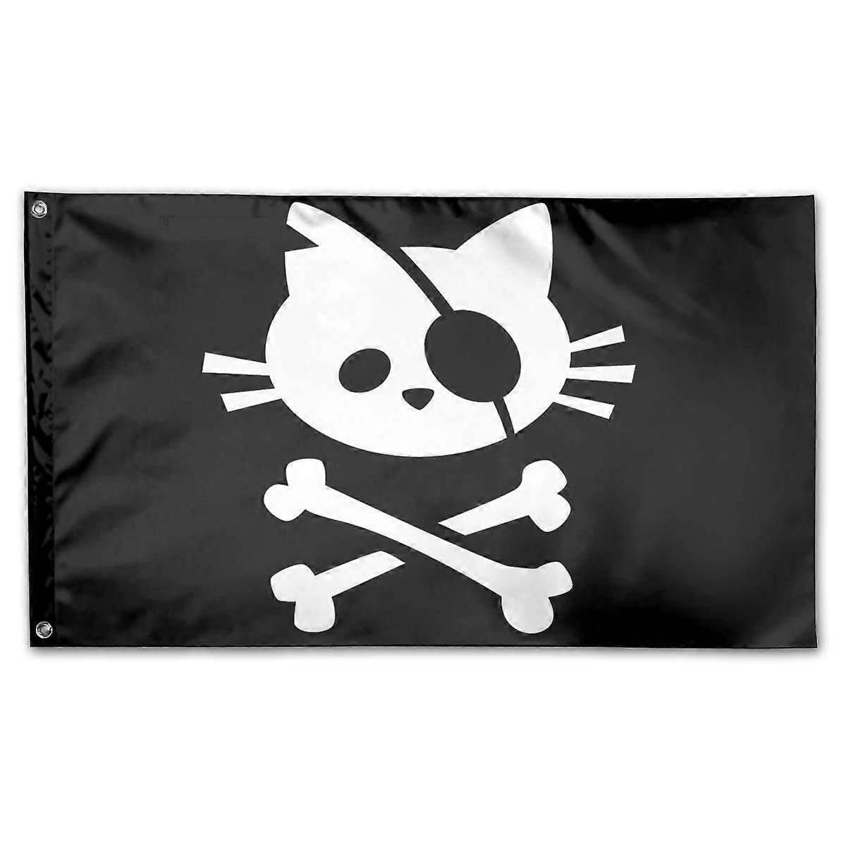 Pirate Cat Skull And Crossbone Home Flags 3 X 5 In Indoor And Outdoor Use Fall Flags Holiday Decor