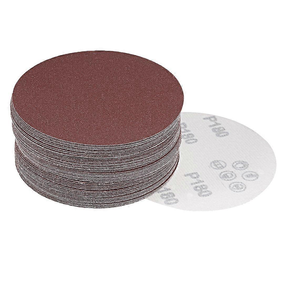 50Pcs 5 Inch Hook and Loop Sanding Disc 180 Grits Flocking Sandpaper for Random Orbit Sander Brown