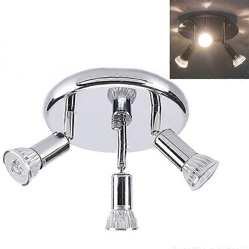 9W Round Three Head LED GU10 Ceiling Light Adjustable Mirror Front Spotlight  White Light