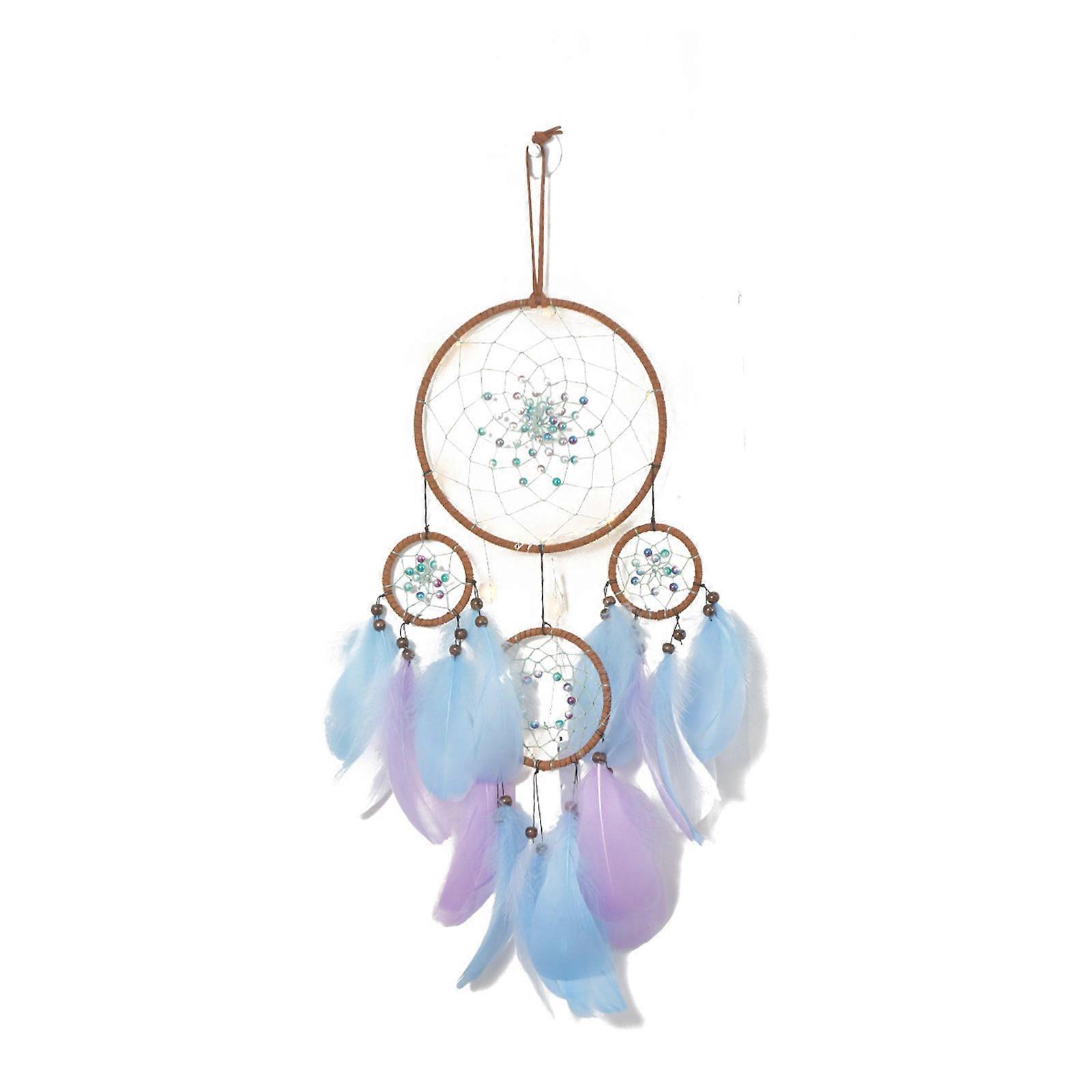 Dream Catchers com 4 Anéis Tecido Beaded Circular Net Colorido Pena Borla Sinos de Vento Indiano Ornamento de Parede