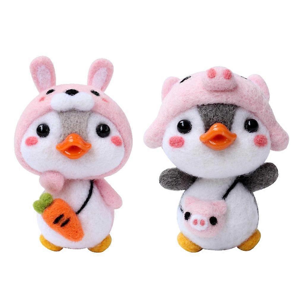 2 Set Lovely Penguin Animal Needle Felting Kit with Basic Tools Pig