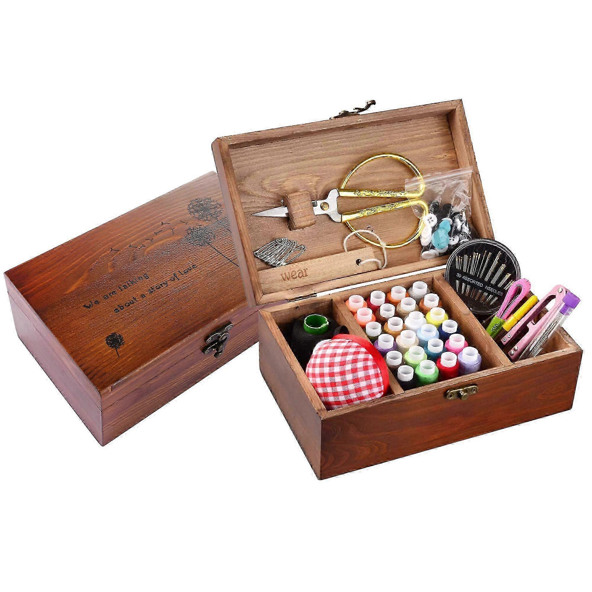 Vintage Wooden Sewing Kit for Beginners - Home Repair Utility