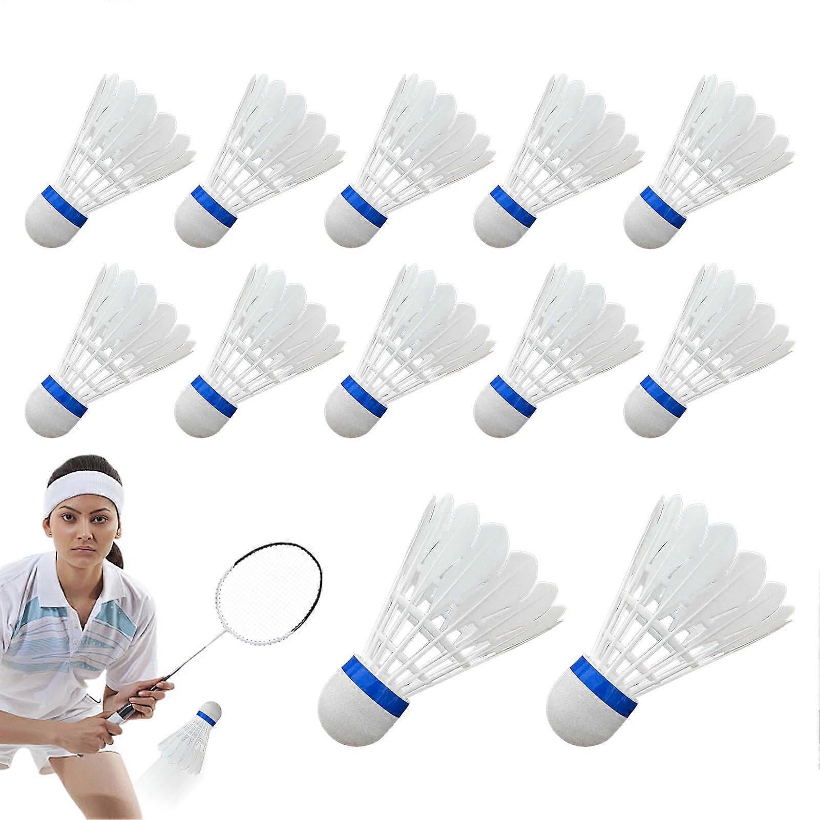 Badminton Shuttlecocks Feather 12 Pack, Nylon Construction, Stable Flight, Ideal for Sports Classes and Training, White