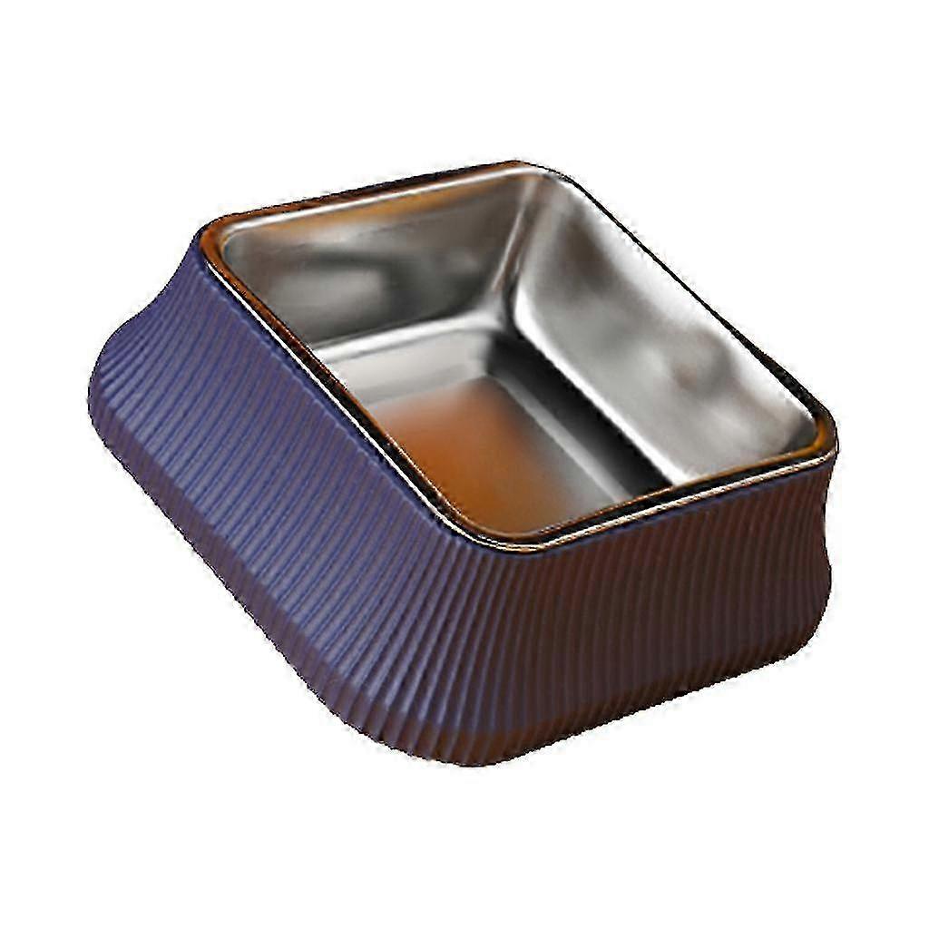 وعاء غير قابل للانزلاق من الفولاذ المقاوم للصدأ ، طبق طعام أليفة مربع كبير سهل التنظيف ، أزرق