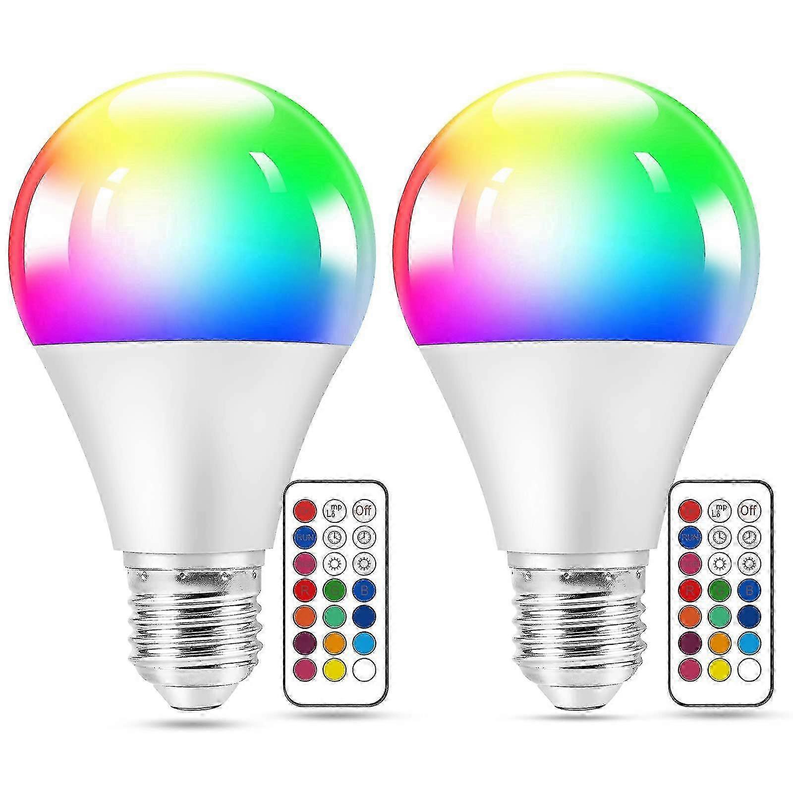 Two-Pack of 10W E27 RGB LED Light Bulbs with Remote Control, Ideal for Various Brand Applications