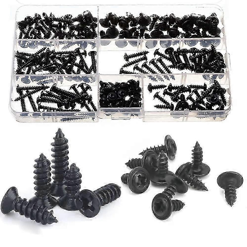 210 pieces of black steel round head self-tapping screws suitable for various applications and projects, providing durability and reliabilit