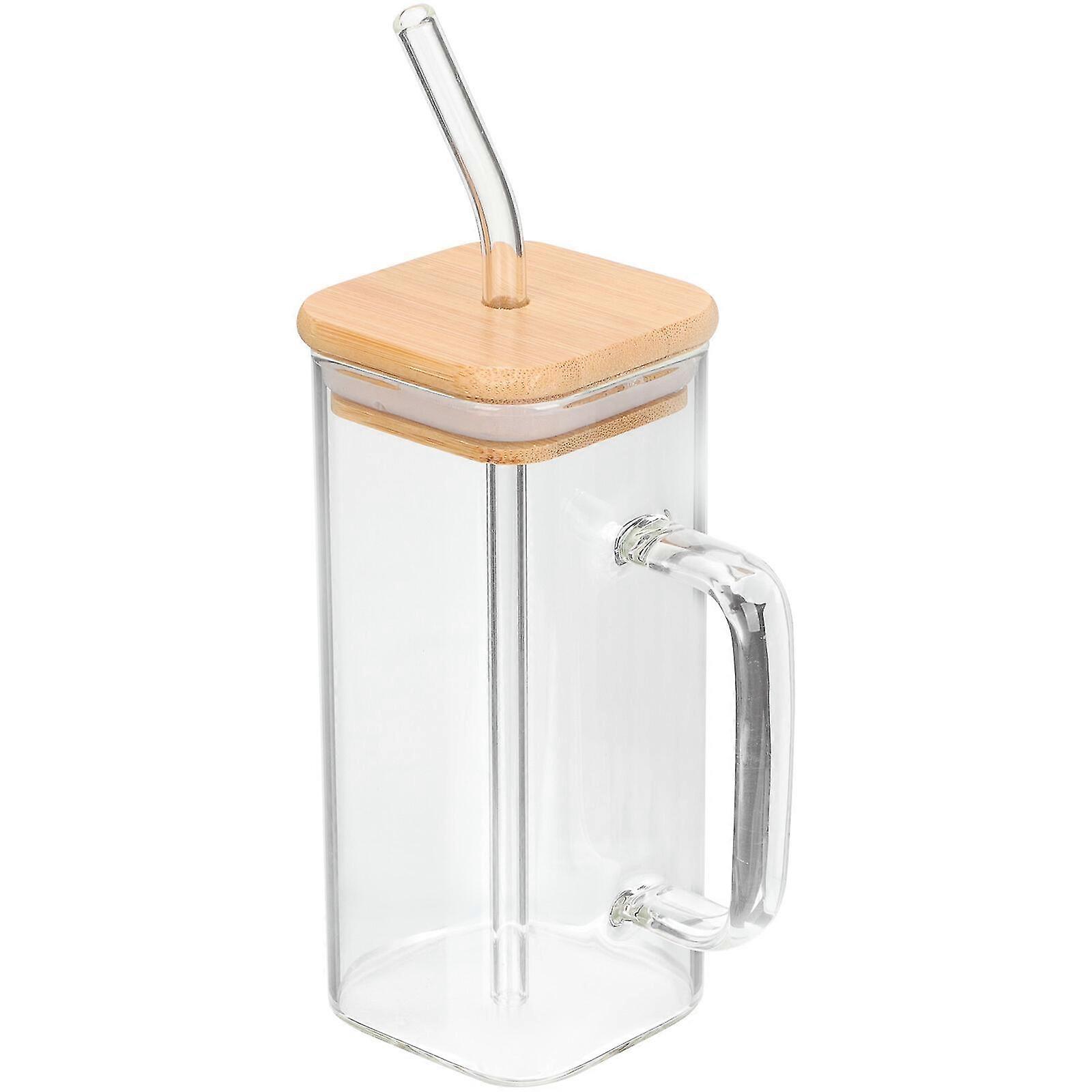 Clear Glass Drinking Cup with Lid, Suitable for Beverages like Milk and Water, Includes Straw for Easy Use