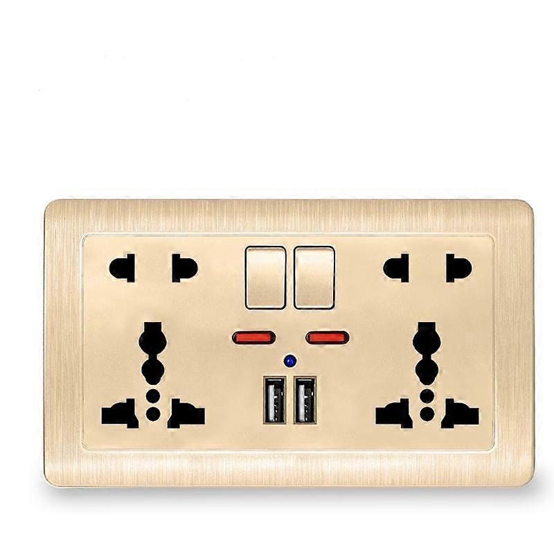 EU Standard Usb Socket Gray Embedded Panel 2.1A Dual USB Port AC 110-250V UK Wall Power Socket Universal 5 Hole Outlet