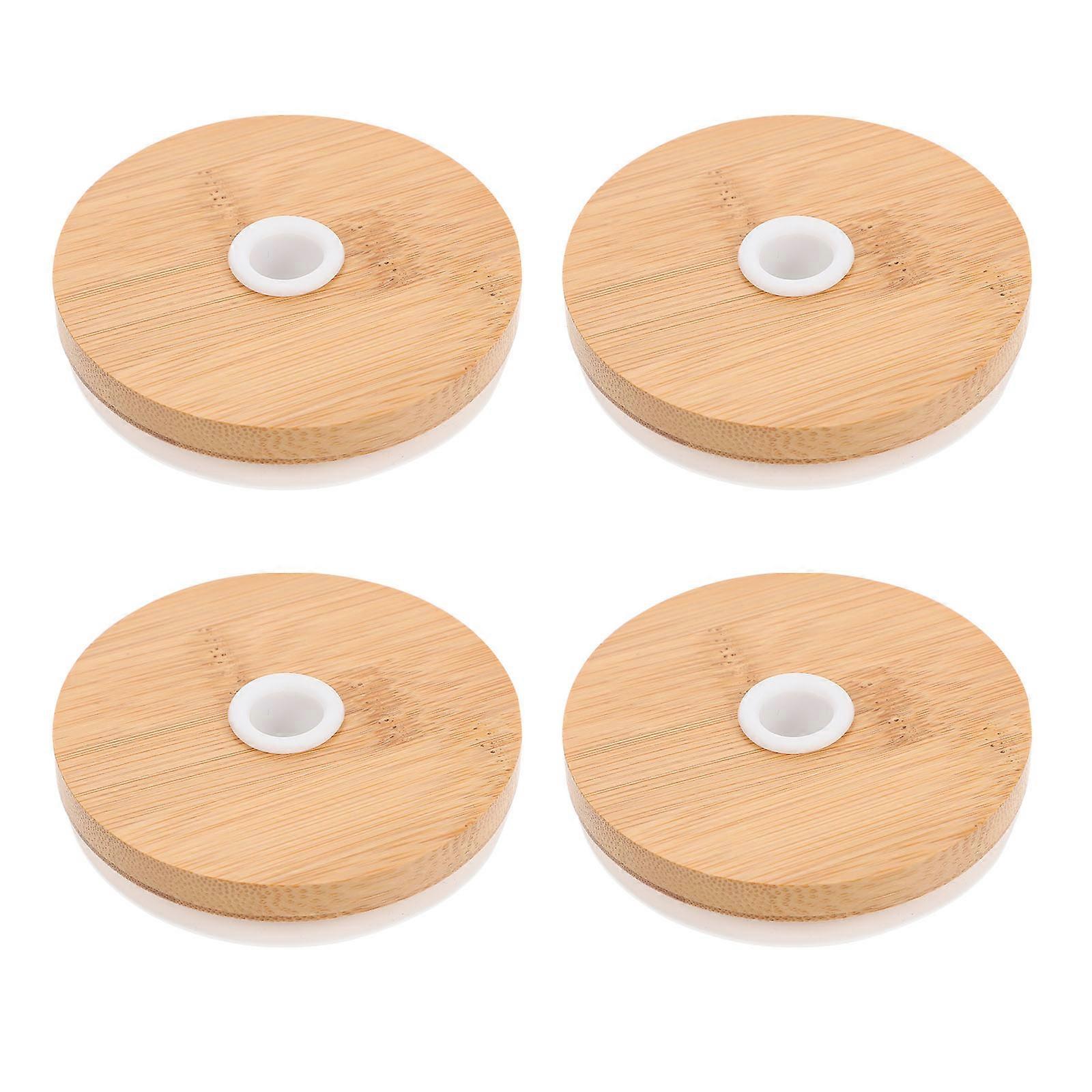 Bamboo Lids for Jars Wide Mouth Jar Lids Practical Design Leak Proof 4Pcs