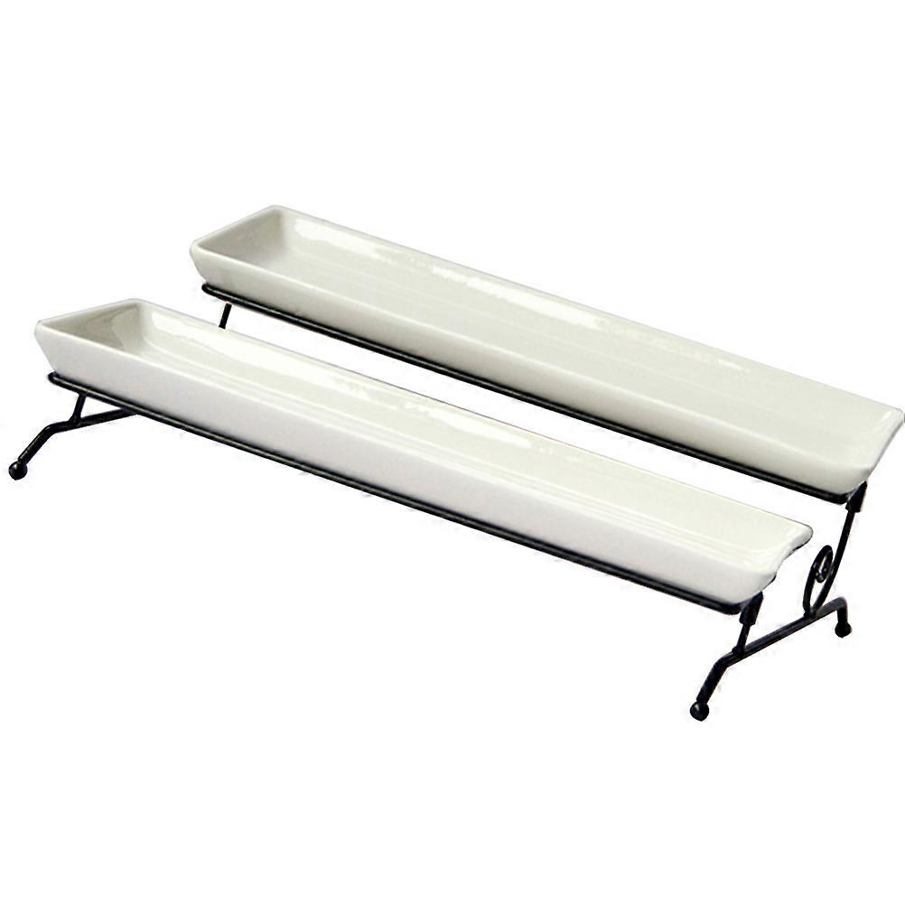 Cake Holder Ceramic Fruit Tray Rectangular Removable Double-Layer Cake Serving Tray For Dinner Party 32.50X25.00X10.70Cm 1Pack