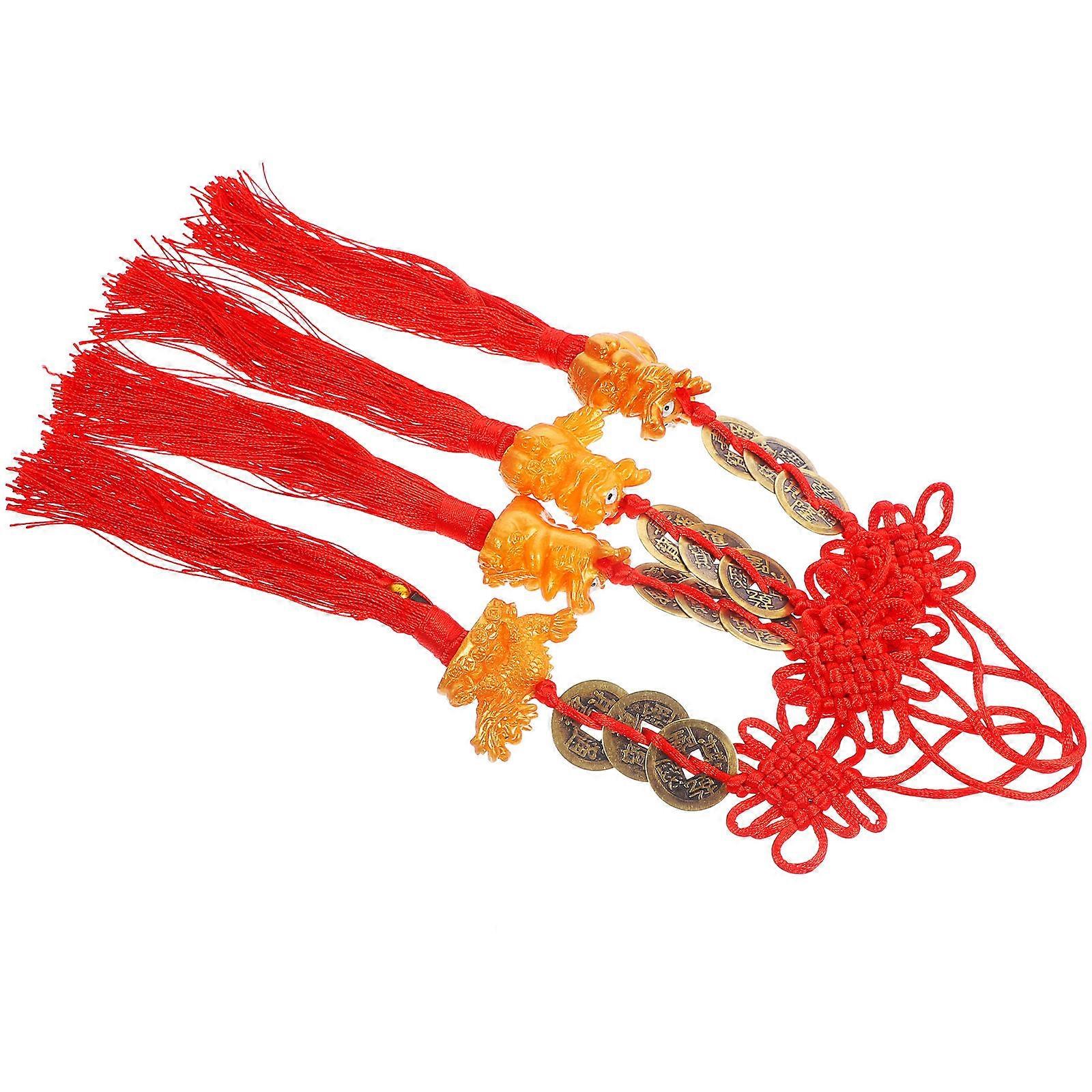 Spring Festival Pendant Car Hanging Ornaments Red Resin Material Dragon Shape New Year Celebration Decor 4Pcs