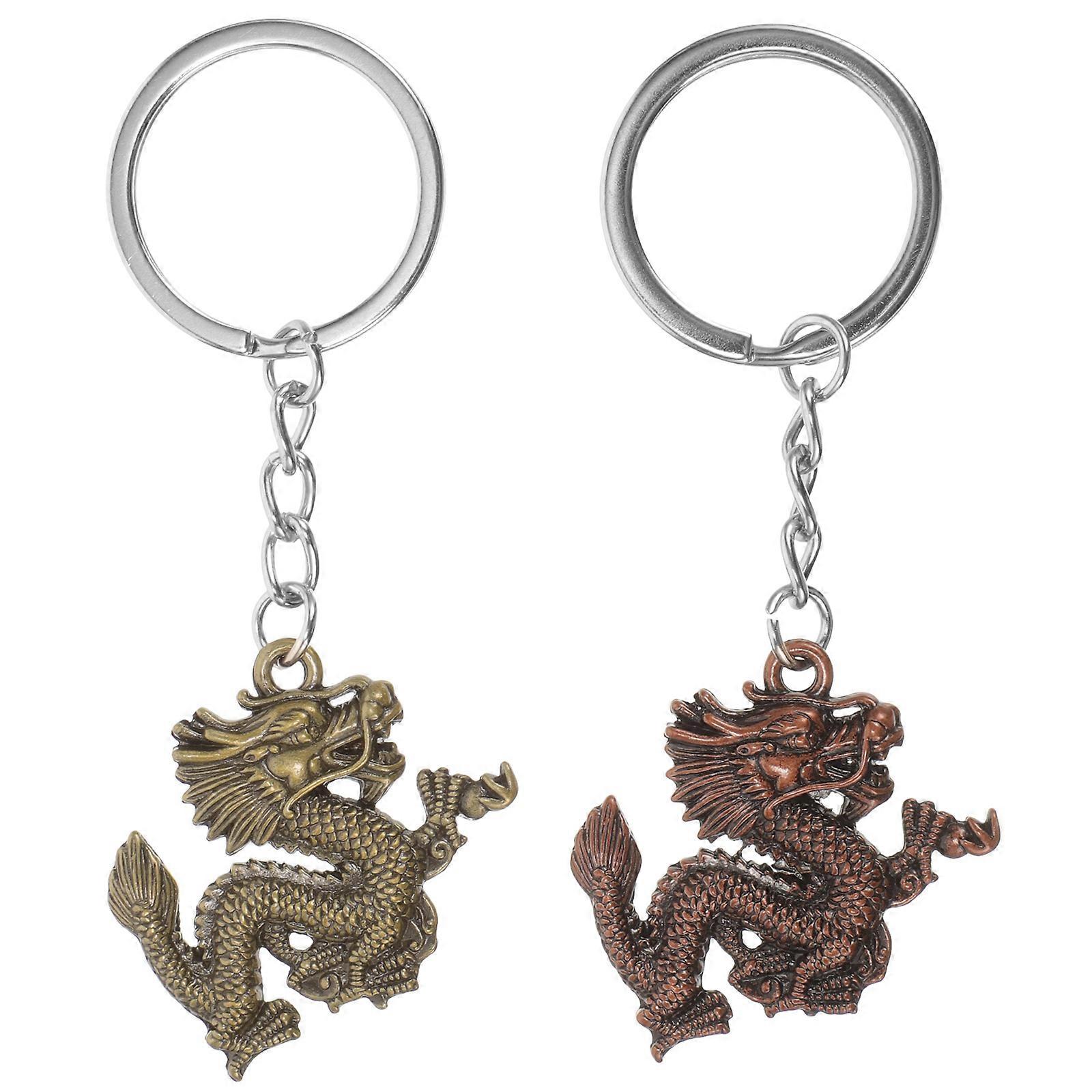 Dragon Keychain Pendant 2Pcs Assorted Color Metal with Detailed Craftsmanship for Decor