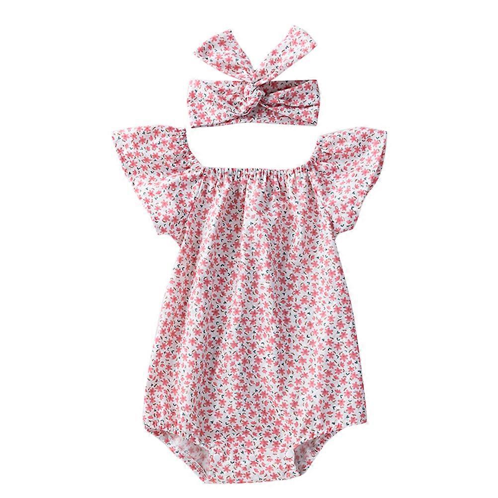 a polished and engaging product description for your **"1 Set Floral Jumpsuit Lovely Summer Short Sleeve Romper Headband Comfortable Outfit For Daily