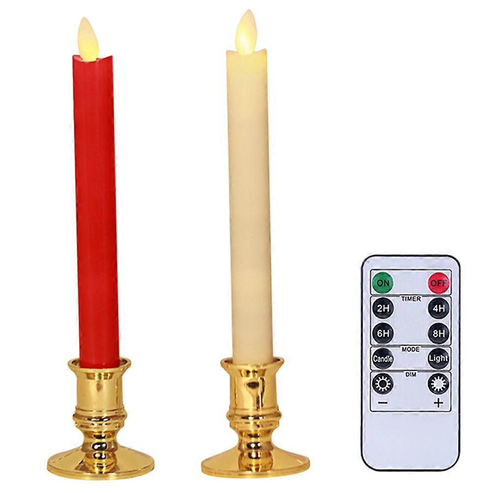 Candlestick Light Led Flickering Candles Red For Christmas Day No Dripping Wax 3Set