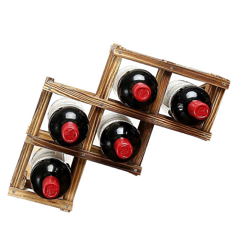 Foldable Wooden Rack Holder Carbonized Tabletop Server for Bottles Stylish Storage Home Bars Clubs