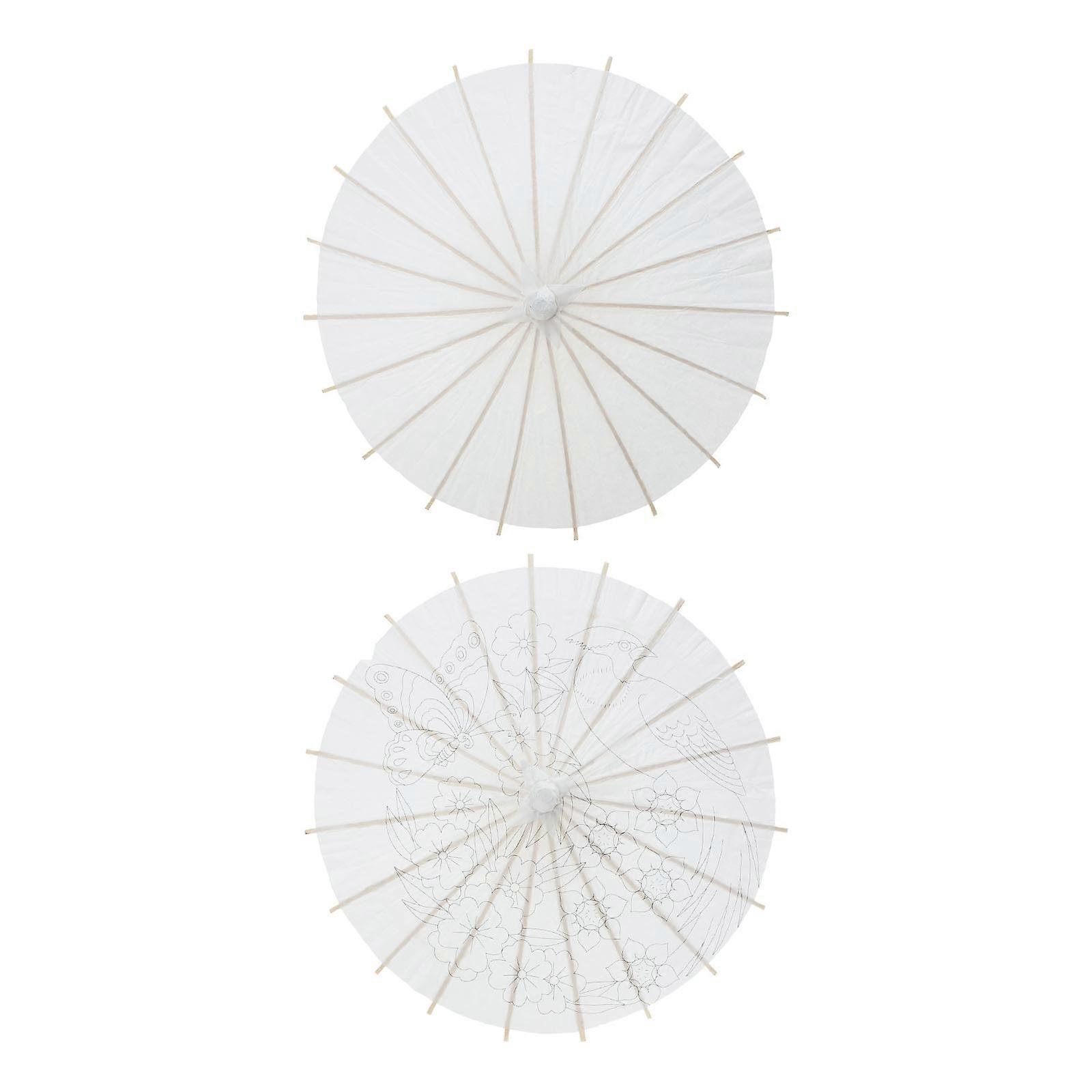 Decorative Umbrellas for Kids Handmade Painting Art Class Wooden Handle 2Pack