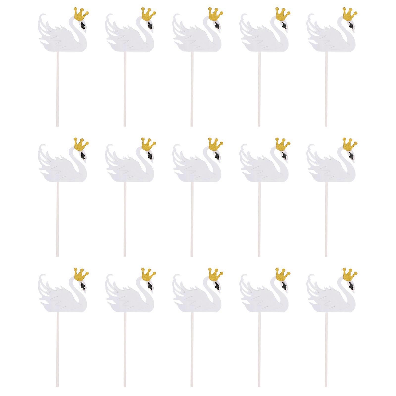 Birthday Party Cake Topper Swan Cupcake Toppers Decoration for Cake and Dessert Assorted Color 14X8X0.1CM 15Pcs
