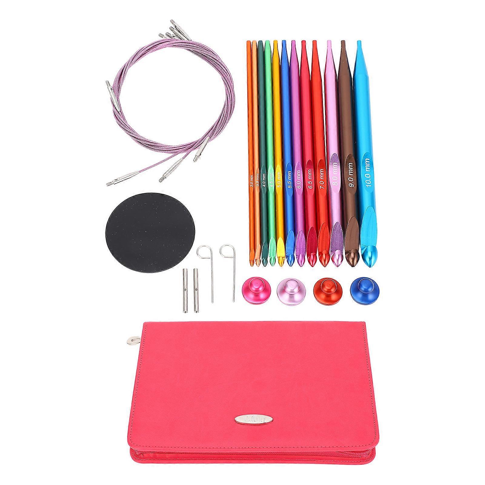Lot de 12 crochets tunisiens interchangeables en aluminium et acier inoxydable avec sac en PU