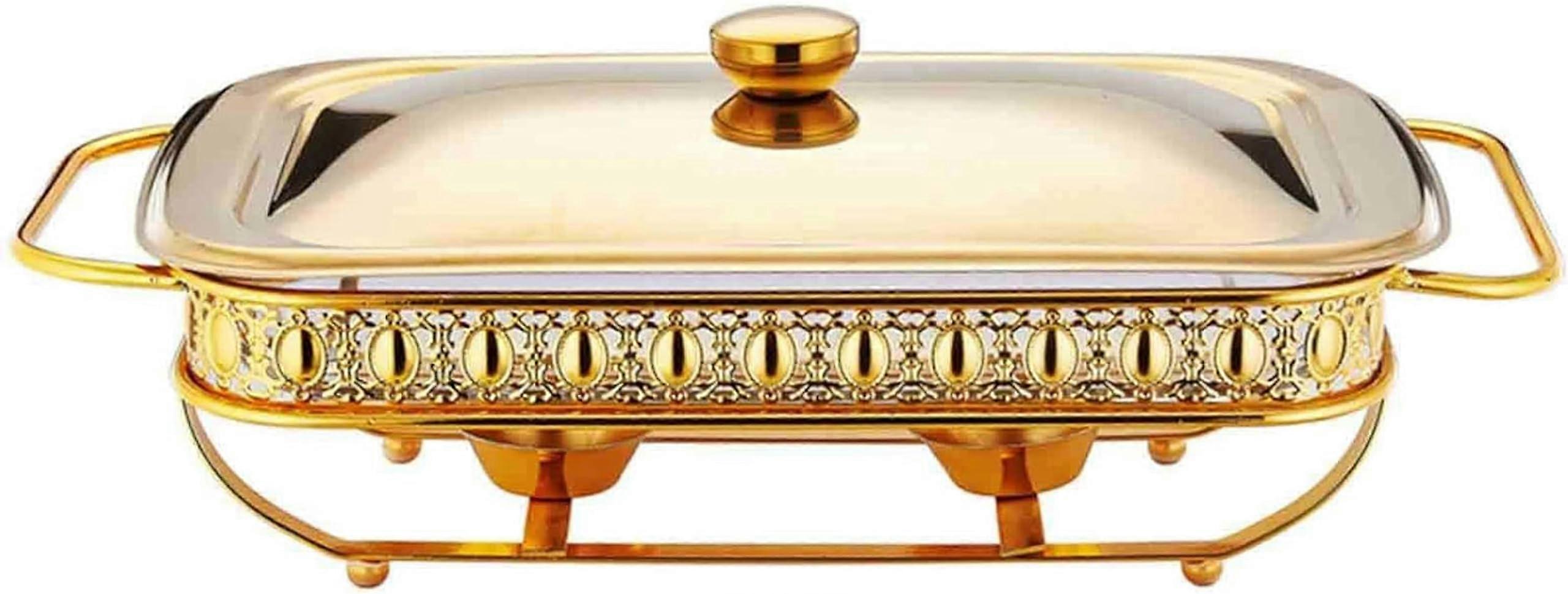 Steel Food Warmer for Catering, Glass Lid Holder, Chafing Dish Buffet Set, Gold 2.0L Ref: 9735