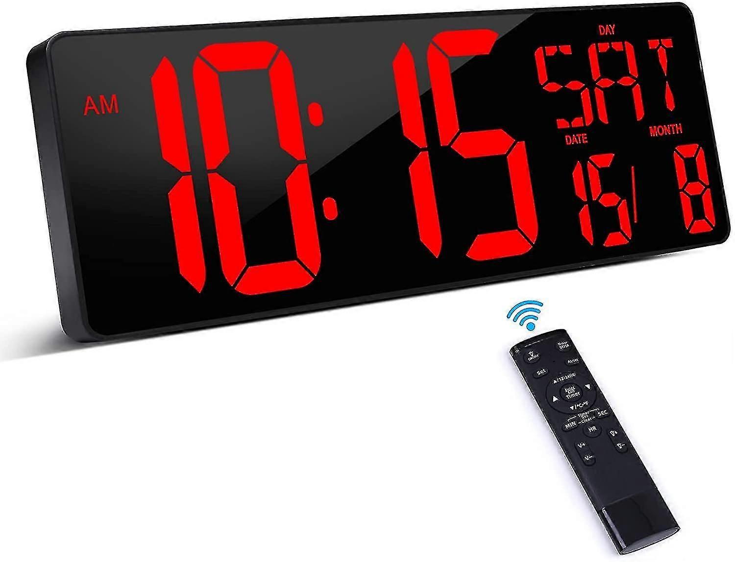 Digital Wall Clock With Remote Control, 16.5" Led Digital Alarm Clock, Countdown Timer With Large Display