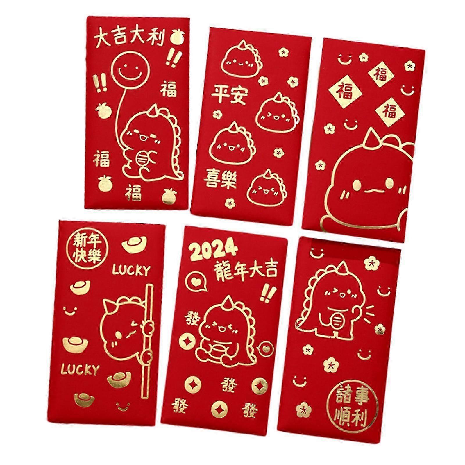 6 Pieces of Traditional Lunar New Year Red Envelopes for Money, Greetings, and Weddings, Ideal for Celebrating and Gifting in Style
