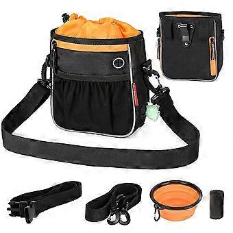 Dog Treat Pouch Bag, Dog Walking Bags Carry Kibble Snacks Toys for Dog Training Reward, Black