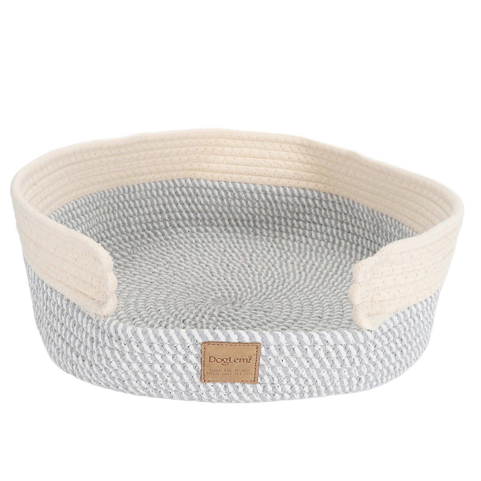 Round Cat Bed Cotton Rope Woven Basket Multipurpose Sleeping Scratching Cooling Pad for Small Cats Dogs Mixed Grey