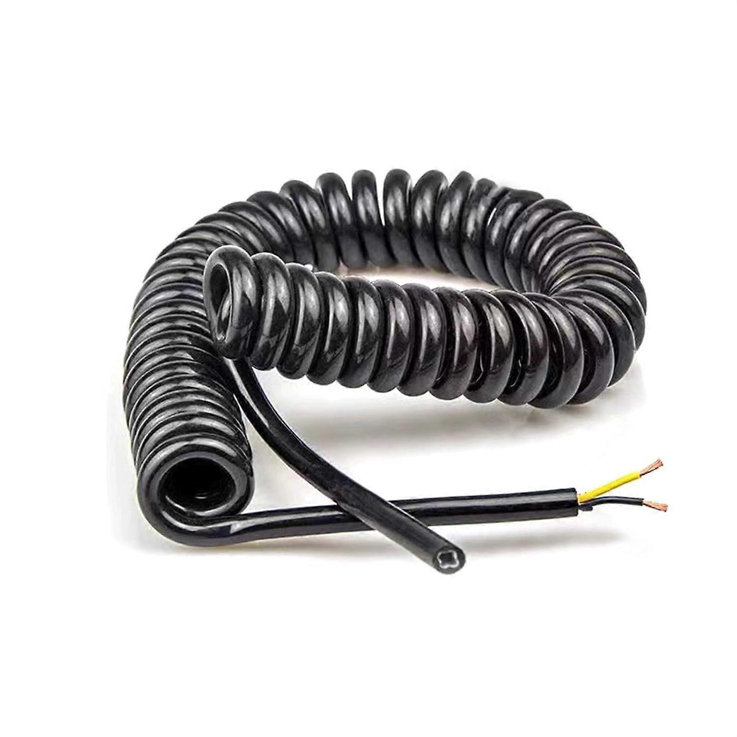 Spring Power Cable, Spiral Extension Cable, 2 Cores 24AWG Black 5 Metres Retractable Coil