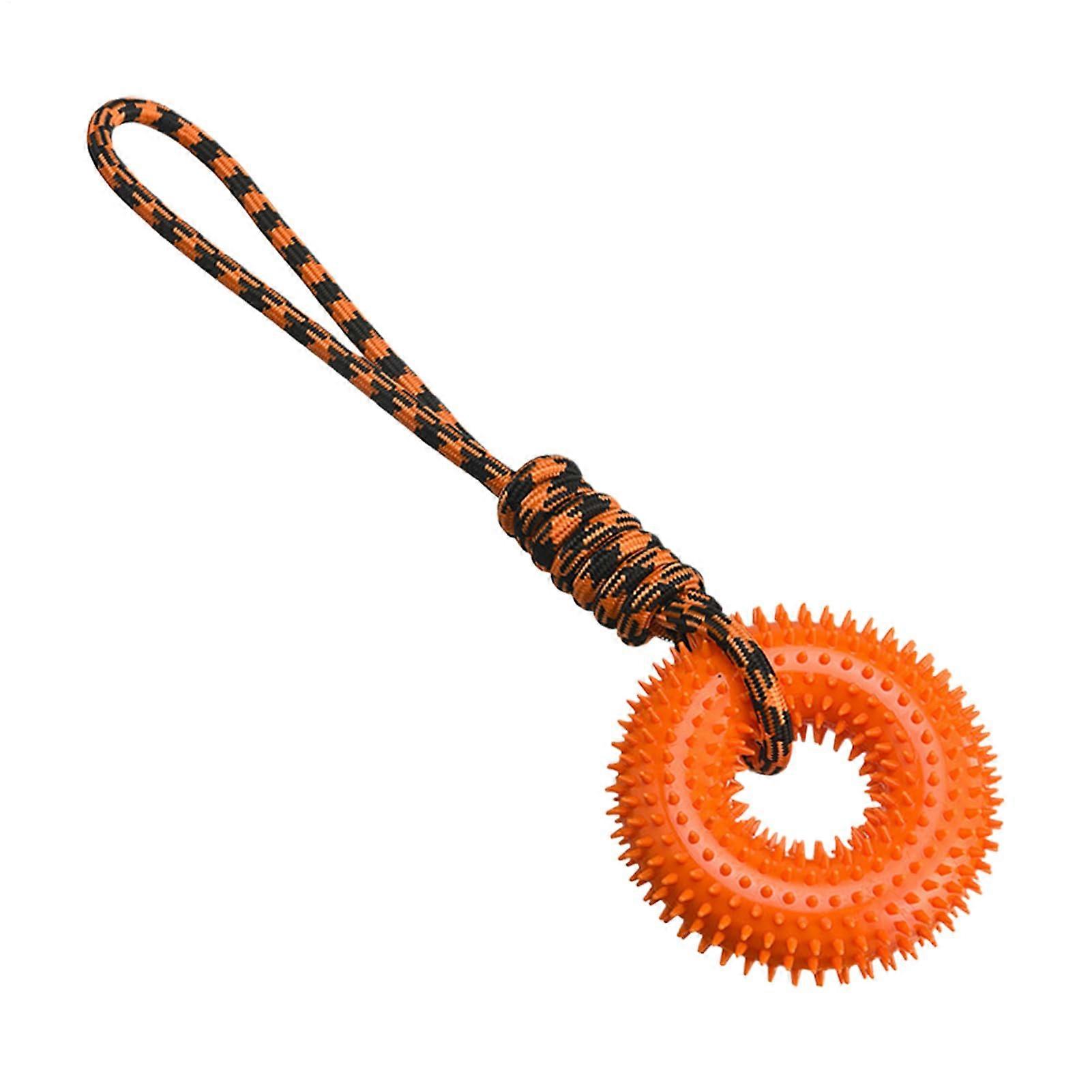 Squeaky Dog Toy: Spiky Ring Chew With Rope, Indestructible For Aggressive Chewers, Teething, Boredom Relief, Orange