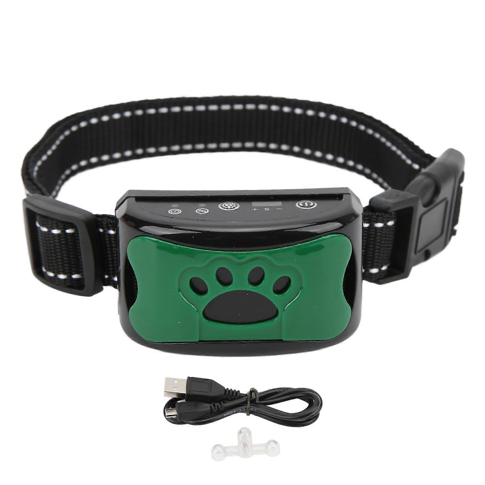 Dog Barking Collar USB Rechargeable Waterproof Automatic Adjustable Sound Vibration Pet Training CollarGreen