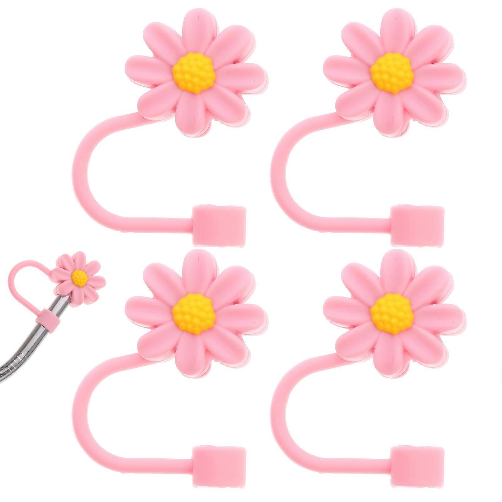 Drinking Straw Caps Reusable Straw Topper Covers Flower Shape Protective Family 4Pcs