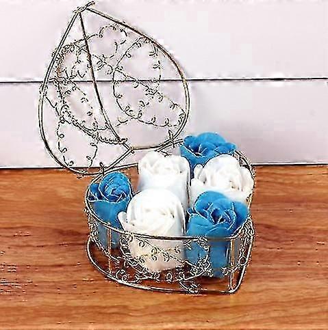 سلة حديدية على شكل قلب جوفاء عيد الحب هدية مربع الصابون الاصطناعي سلة الصابون روز هدية مربع لعيد الحب الزفاف ، عيد الأم ، عيد ميلاد