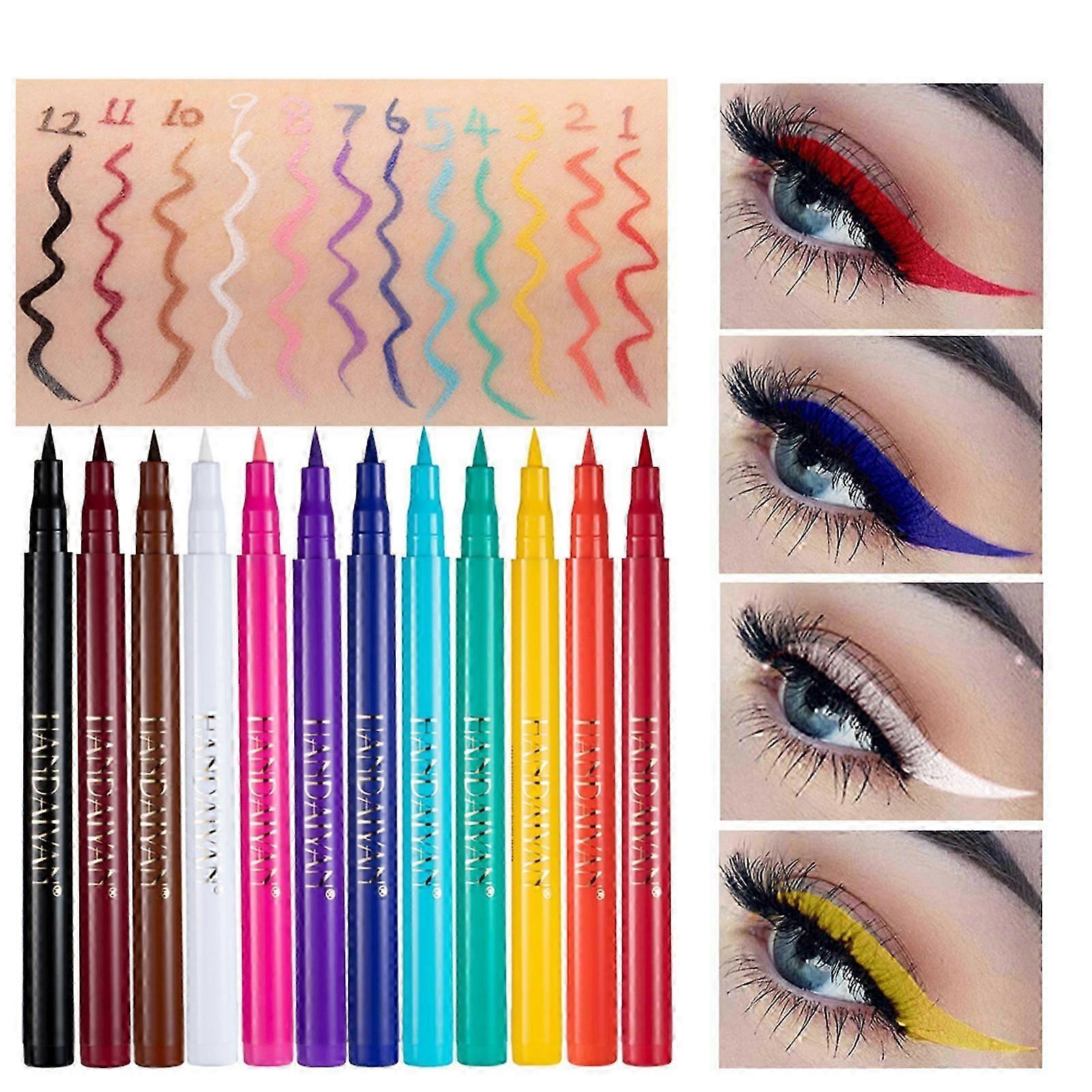 12 Macaron-Farben flüssiges Eyeliner-Set, wasserfester, lang anhaltender, matter Sommer-Make-up-Farben-Eyeliner-Stift, bunter Eyeliner
