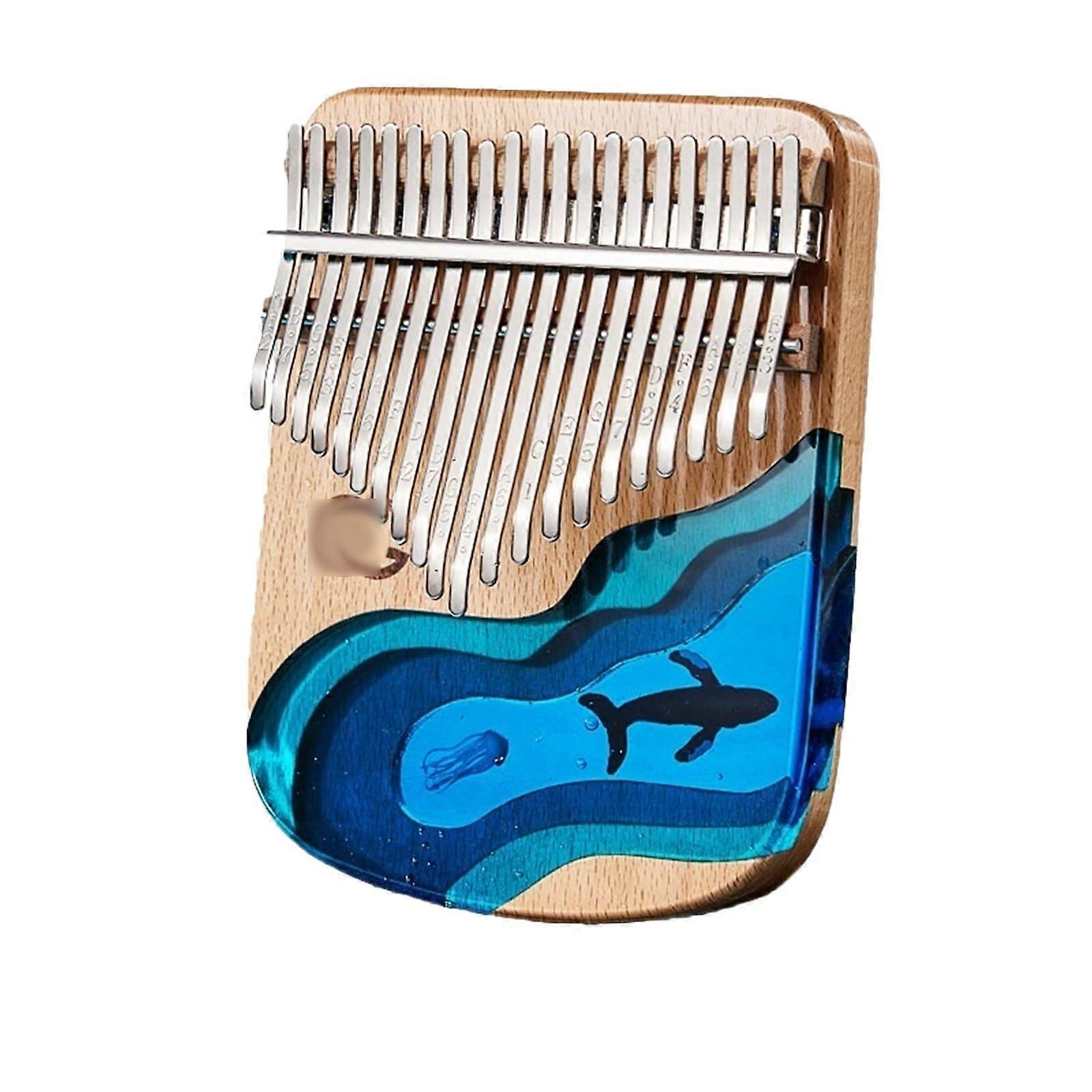 Portable Kalimba 17/21 Keys Crystal Resin Tuning, Thumb Piano (21 Keys, Whales A)