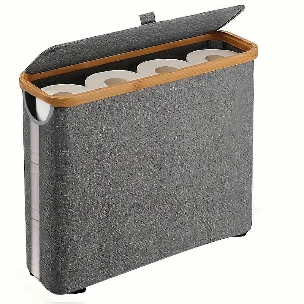 Targetone Storage Basket for Toilet Paper, 9Roll Capacity, Wooden Slats with Metal Frame, Black Design