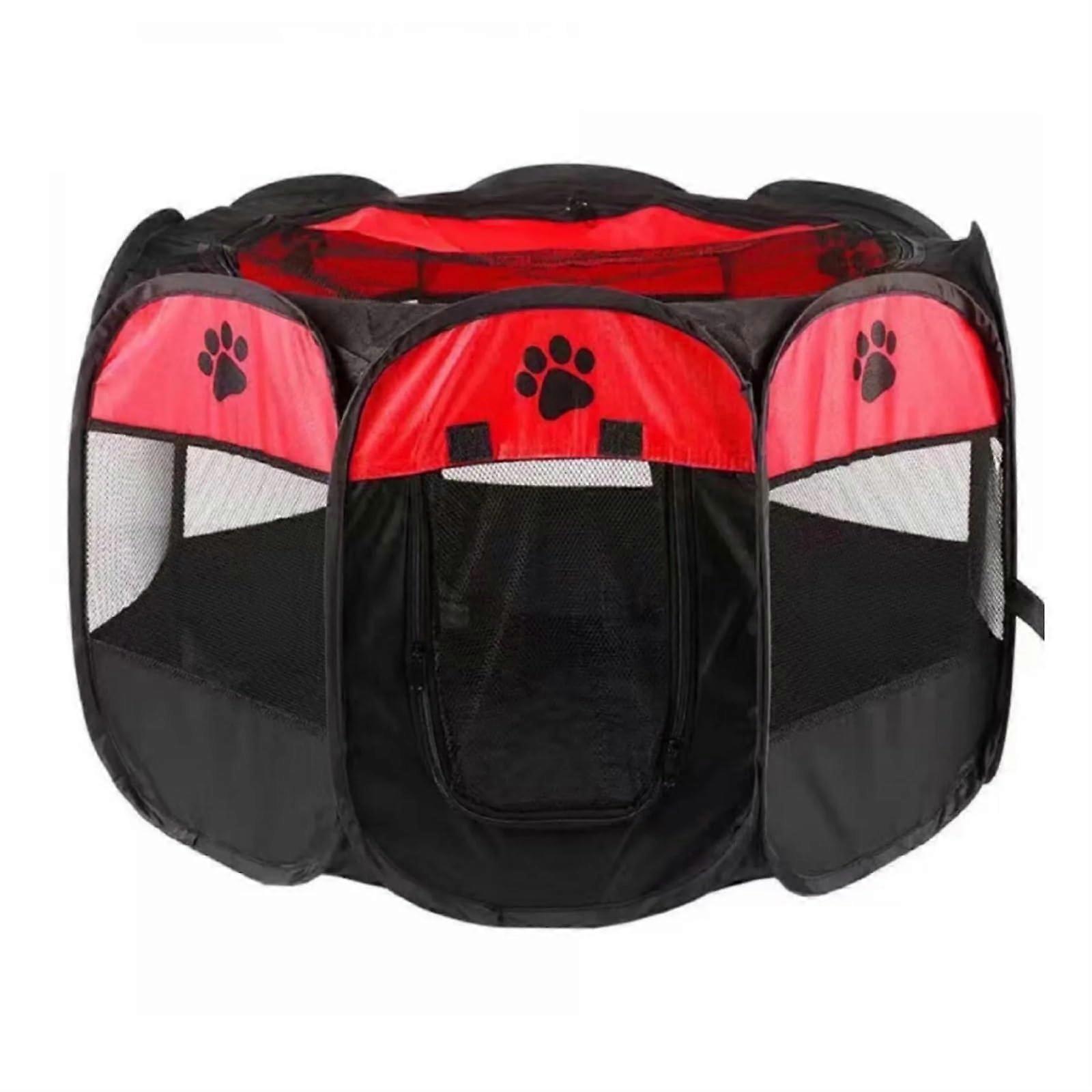 Portable Indoor Dog House - Octagonal Pet Tent for Cats and Puppies, Red, Medium Size, Easy Setup, Outdoor Use