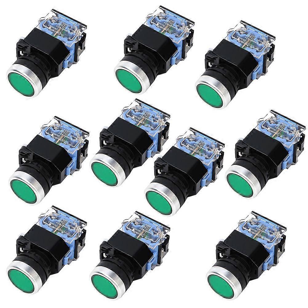 10 Pcs BEM38-11S Self Lock Flat Head Button Switch 1 On 1 Off Button Switch(Green Button)