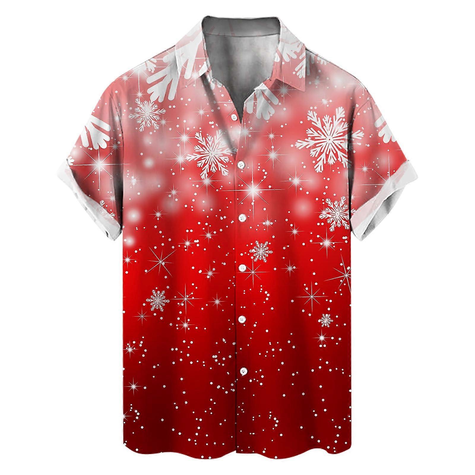 Christmas Shirt for Men Slim Fit 3D Print Winter Themed Xmas Button-Up Long Sleeve Fun Funky Design