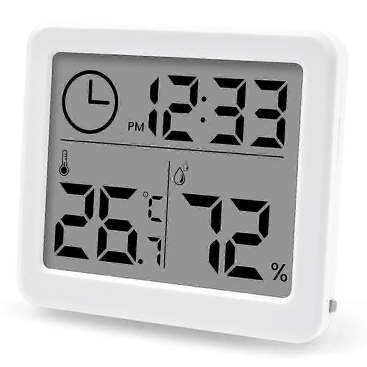 High Accuracy Monitor Hygrometer Thermometer, LCD with Indoor Humidity Time and Thermometer, for Desktop, Greenhouse (Battery Included)