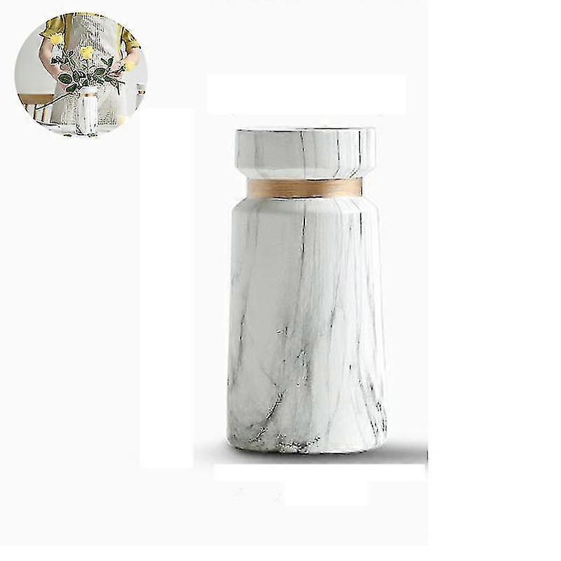 Ceramic Vase In Boho Style - Simple & Modern - Ideal Compatible With Storing Flowers, Pampas Grass & Other Decorative Elements - Matt White Marble Loo