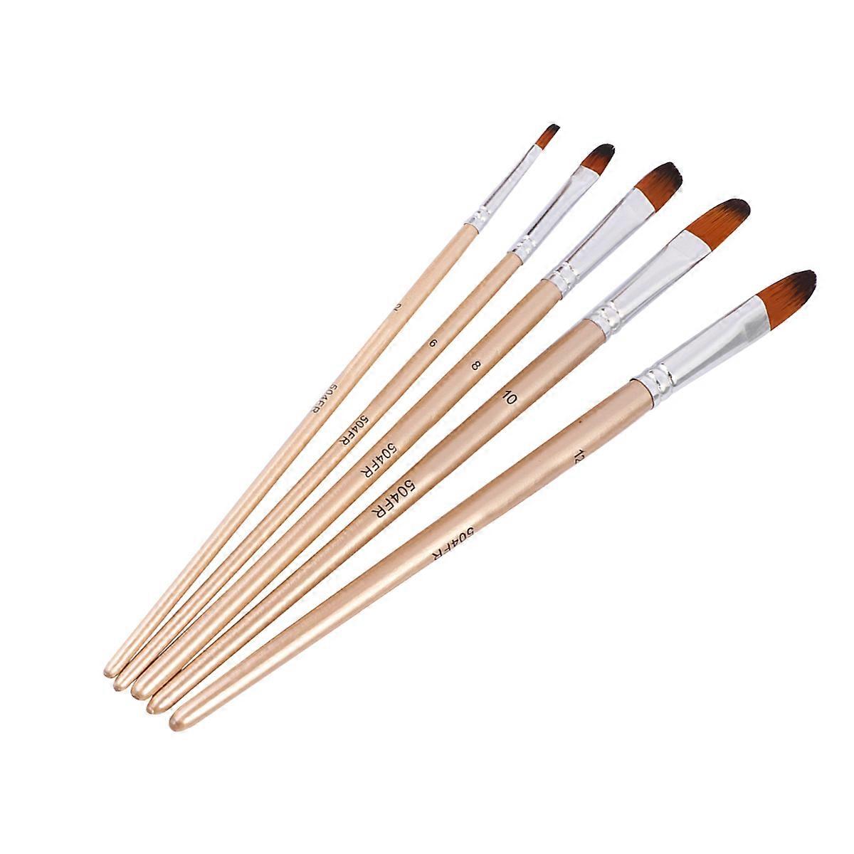 Nylon Paintbrush Set of 5 Pieces for Watercolor Oil Painting on Smooth Surfaces Khaki 1.2 inches