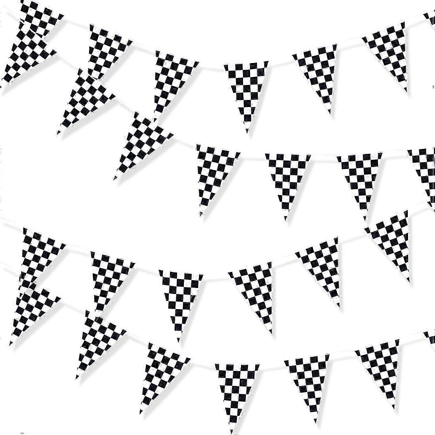 100 Foot Long Race Track Car Finish Line Black and White Plastic Pennant Party Checker Pattern String Curtain Banner for Decorations