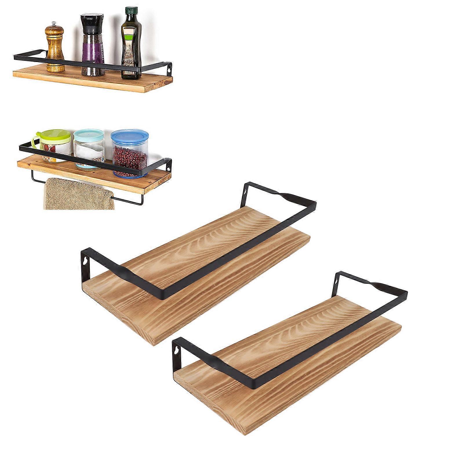 2 Pcs Floating Shelf Wall Mounted Storage Rack Simple Style Floating Storage Shelves Light Brown 