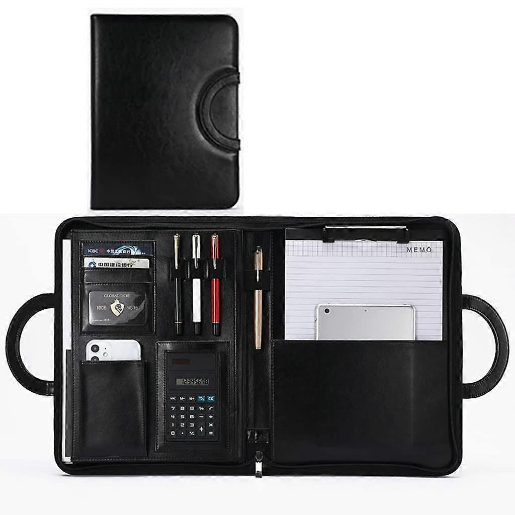 A4 Leder Mappe mit Griff, veganes Leder, Schreibblock, Klemmbrett, Geschenk, schwarz