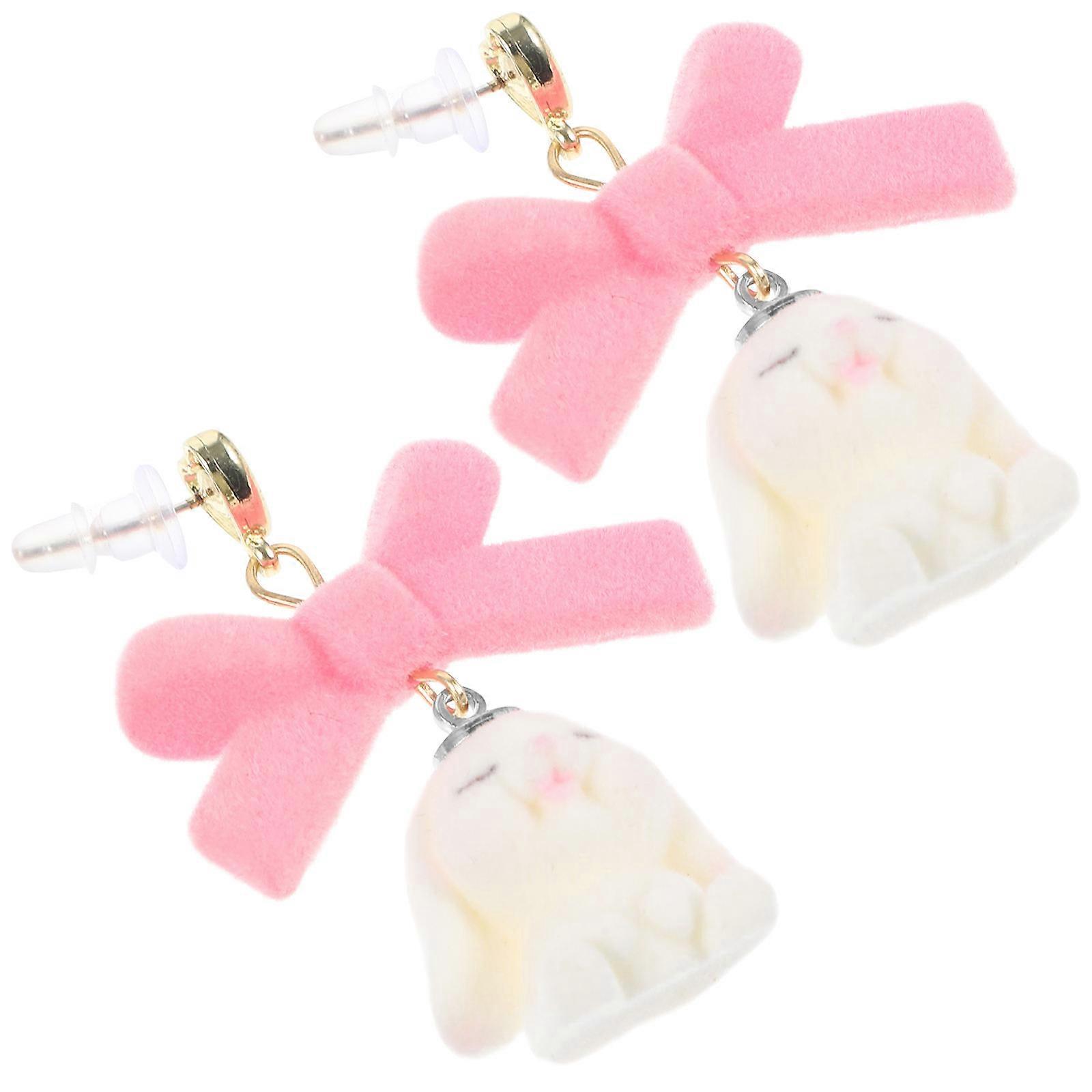 Bunny Dangle Earrings Flocking Acrylic Jewelry Easter Parties Chic 1Pair