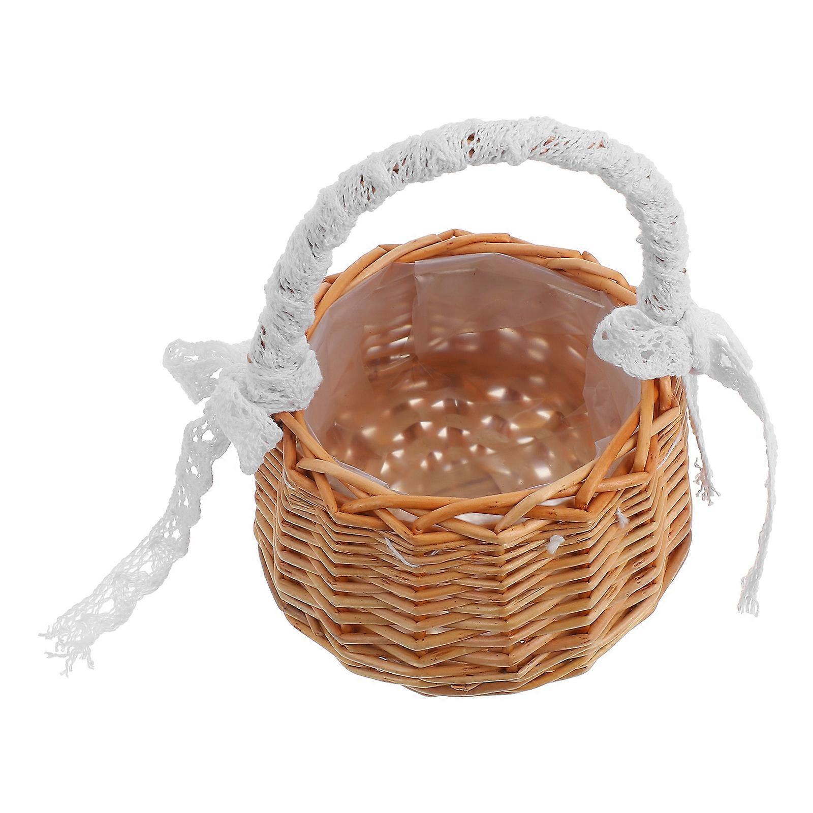 Natural Rattan Storage Basket with Handle – Handwoven for Flower Arrangements, Market Use, Picnic, and Stylish Home Decor