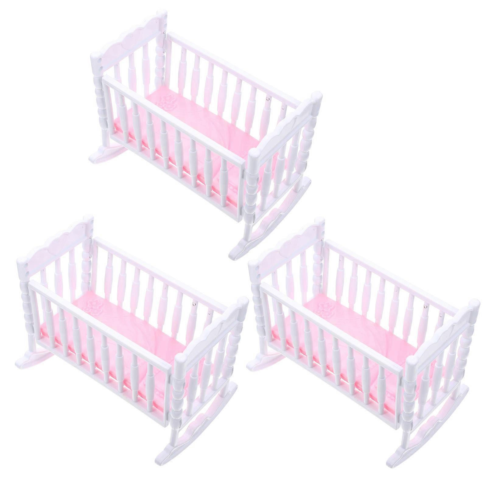 Kids Pretend Cradle Toy 3 Pcs Doll Cradle Shape Simulation Play Ideal For Indoor Activities White Color