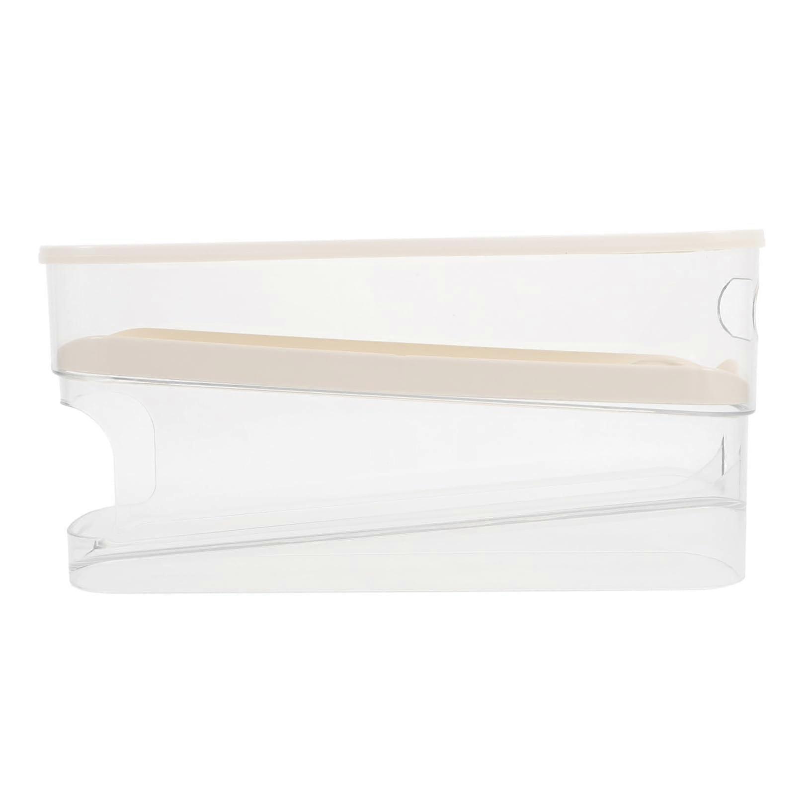 Egg holder refrigerator Doubledecker egg dispenser with automatic rolling mechanism Spacesaving and foodsafe for storing multiple eggs in