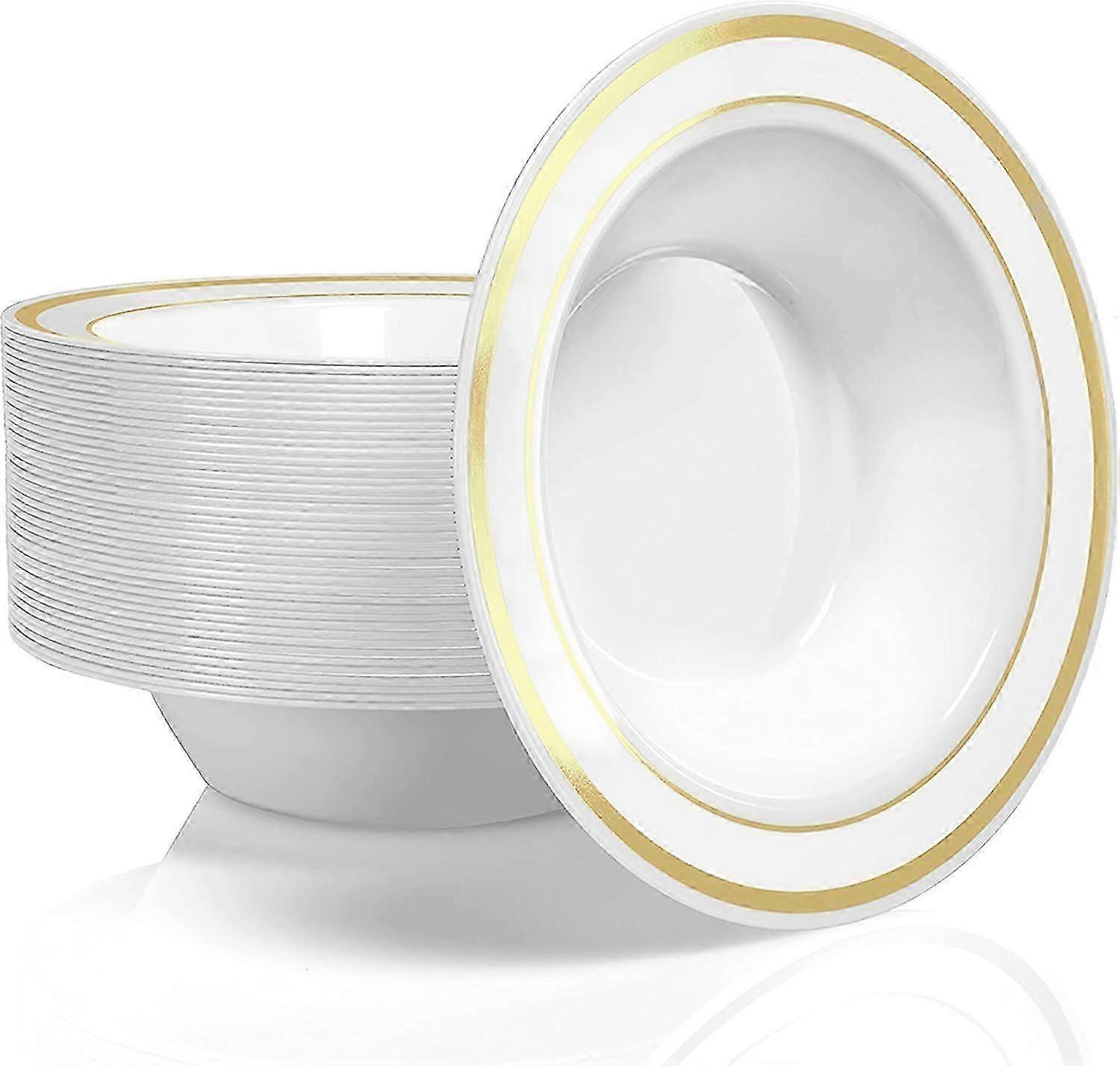 Plastic Party Bowls (50 Pack) 12 Oz Elegant Disposable Dinnerware - Fancy